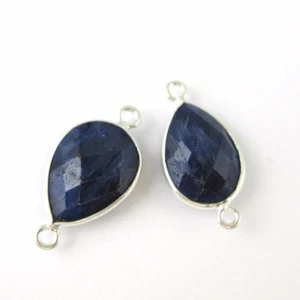 Bezel Gem Links-Sterling Silver-Faceted Teardrop Shape-Blue Sapphire Dyed (2Pcs) - Picture 1 of 2