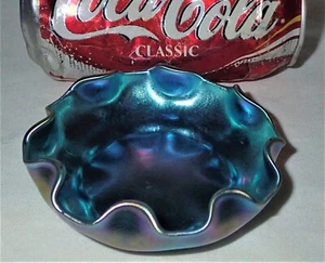 ANTIQUE L.C.T. TIFFANY BLUE FAVRILE MASTER SALT CELLAR FLORIFORM ART GLASS BOWL - Picture 1 of 10