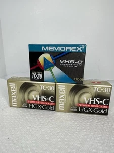 2 Maxell TC-30 HGX-Gold VHS-C Camcorder Tapes High Grade 1 Memorex TC-30 (3 Lot) - Picture 1 of 2