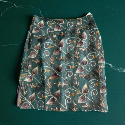 Falda CYNTHIA ROWLEY Vintage Verde Bordada Mezcla Seda Talla 8 Foto 1 de 4