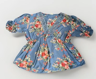 Romantic Gypsy 4X Floral Tunic Lace Lined Deep V Neck Romantic Sleeves  - Image 1 of 4