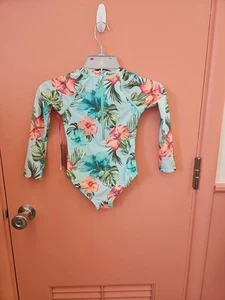 Girls XS(5/6) Justice Retro Surf 1-piece Swimsuit UPF 50+ Long Sleeve Zip Front - Picture 1 of 8