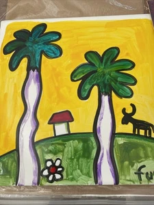 José Fuster Original Acrílico Sobre Azulejo Artista Cubano Palmeras Casa Cabra 8” - Imagen 1 de 2