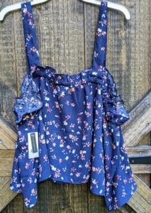New BP Nordstrom Womens Sz 4X Blue Floral Tank Top Ruffle Layer Dainty Coquette - Picture 1 of 5