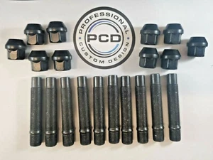 10x M12x1,5 Radbolzen & Mutter Umbausatz 75 mm Gesamtlänge SCHWARZ KONISCH - Bild 1 von 1
