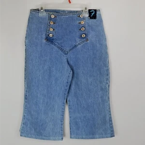 90's Vintage NWT Blue Capri Steel Jeans Sz 7 Denim Double Button Fly Front - Picture 1 of 6