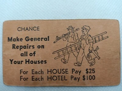 1935 Монополия Винтажная Оригинальная Редкая Карта Шанса (Сделайте Ремонт для Всех Ваших Домов} - Изображение 1 из 2
