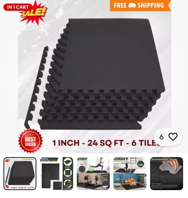 ProsourceFit Extra Thick Puzzle Exercise Mat 1”, EVA Foam Interlocking Tiles - Image 1 of 1