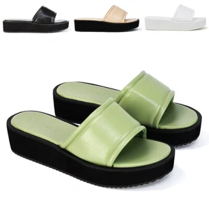 Sandalias de plataforma para mujer punta abierta zapatos informales sin cordones con tacón de cuña talla 3-8 - Imagen 1 de 17