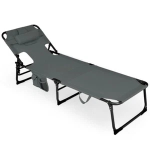 Outdoor Folding Reclining Beach Sun Patio Chaise Lounge Chair Pool Lawn Lounger - Picture 1 of 15
