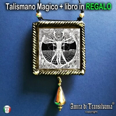 l'uomo vitruviano talismano magico amuleto gioiello medaglione collana pendaglio - Immagine 1 di 4
