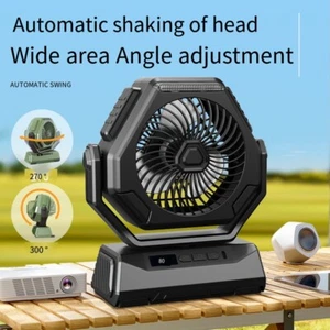 USB Rechargeable Fan with LED Light Automatic shaking of Head Outdoor Desk Fan - Picture 1 of 13