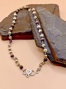 Vintage 925 Sterling Silver Dia. Cut Moon beads and tigers eye Anklet Bracelet - Picture 1 of 10