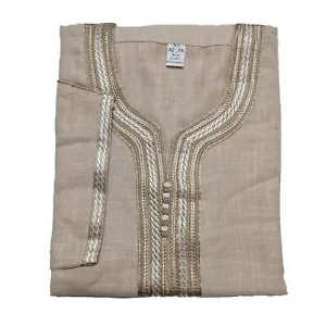 Men Moroccan Rich Cotton Beige 3-Quarter Sleeves Thobe Jubba Kandora Dishdasha - Foto 1 di 1