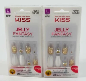 2 Kiss JELLY FANTASY im Trend Nägel LANGER Sarg klar glitzer weiß 79951 KGFJ03 - Bild 1 von 2