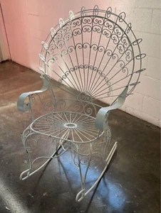 Salterini White Wrought Iron Peacock Rocking Chair Rocker Ameriana Metal Vtg - Picture 1 of 10