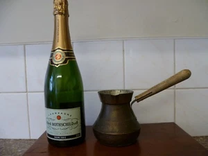 Antique Turkish Long Wooden Handled, Tin Lined Copper Coffee Maker / Cezve - Picture 1 of 7