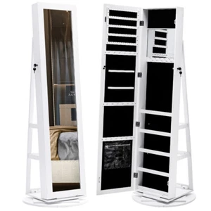 360° Swivel Lockable Jewelry Cabinet Full Length Mirror Makeup Storage Organizer - Picture 1 of 21