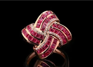 2.7ct Ruby Knot Ring, 18K Gold Diamond Bold Statement Gemstone Jewelry - Picture 1 of 10