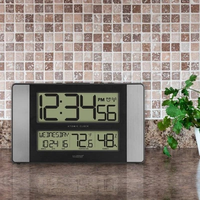 Atomic Digital Clock Temperature/Humidity Aluminum Finish La Crosse Technology - Image 1 of 4