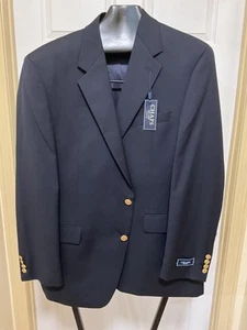 New Men’s Chaps Ralph Lauren 44R Navy Gold Button 100% Wool Blazer MSRP $175 - Picture 1 of 9