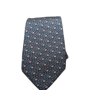 VINEYARD VINES Martha’s Vineyard Flamingoes Blue Pink Green Tie Made In USA Silk - Picture 1 of 7
