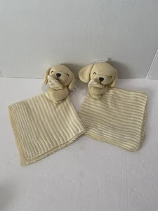 Carter’s Puppy Dog Lovey Knitted Crocheted Yellow White Stripes Lot Of 2 - Picture 1 of 13