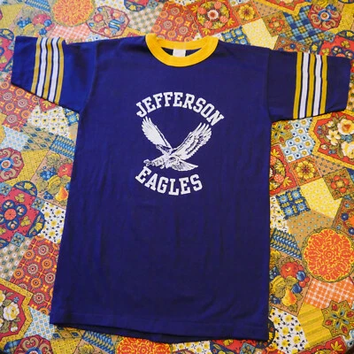 Camiseta Vintage Años 70 - Deportiva Jefferson Eagles Timbre Rayas Manga Corta Años 80 Foto 1 de 4