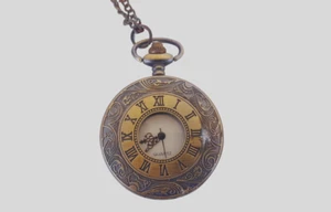 Vintage Small Pocket Clock Brass Chain Western Lid Style 1960s Old Collectibles - Picture 1 of 6
