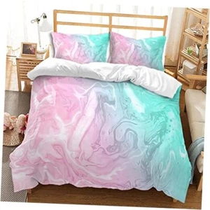Marble Duvet Cover Sets 3Pcs 3D Print Comforter Cover Blue Pink Queen Marble 5 - Picture 1 of 5
