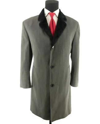 Vintage Men's 38 R DKNY Slim Fit Gray Fur Collar Top Over Coat - Image 1 of 4