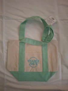 Trader Joe's *Limited Edition* Mini Canvas Tote Bag Aqua Green - Picture 1 of 1