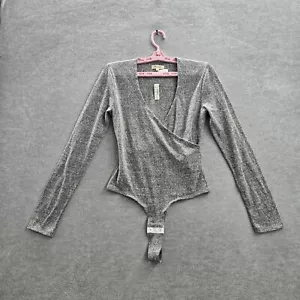 Madewell Women Top Medium Gray Wrap Thong Bodysuit Long Sleeve V Neck NWT - Picture 1 of 9
