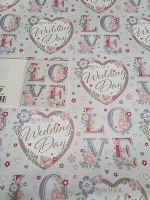 Gift Wrap 2 Sheets "On Your Wedding Day " Wrapping Paper & 1 Gift Tag 50x70cm