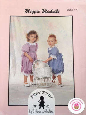 PITTER PATTER MEGGIE MICHELLE  C Maddox SMOCKING DRESS PATTERN Romper Size 1 - 4 - Image 1 of 2