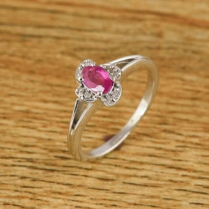 Anillo de plata de ley 925 con diamantes rubí natural de corte ovalado joyería para mujer - Imagen 1 de 3