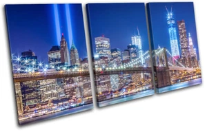 9/11 Tribute in Lights New York NYC City TREBLE CANVAS WALL ART Picture Print - Picture 1 of 1