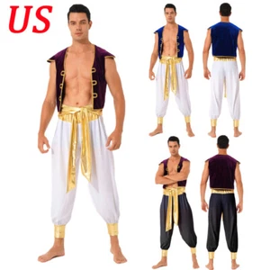 Men Role Play Ball Arabian Nightclub Prince Fancy Dress Halloween Vest AU - Picture 1 of 46