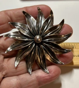 ESTATE Vtg Huge Flower Pin -N.E. FROM,  Danmark - Sterling - MCM - Needs Polish - Picture 1 of 4