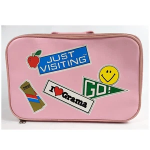 Vintage Childrens Pink Suitcase Just Visiting Grandmas House Girls Travel - Picture 1 of 12
