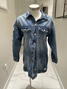 Denim Blouse Distressed Ripped Size Small  - Picture 1 of 11