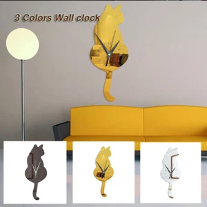 Creative Fashion Silent Tail Cat Wall Clock Household Cat Mirror Wall Clock - Picture 1 of 14