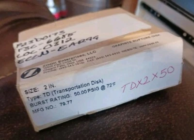 FACTORY BOXED ZOOK Enterprises 2"  graphite rupture disk 50 PSIG 72F  - Image 1 of 4