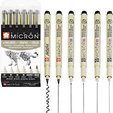 Sakura Pigma Micron - Pigment Fineliner Pens Graphic Brush Wallet of 6 Black Ink