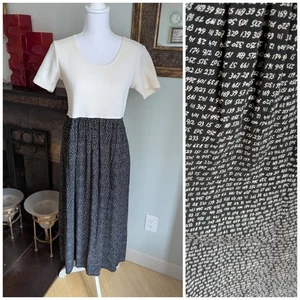 Vtg 90s Medium Black Math Numbers Long Maxi Skirt Dress Knit Thermal Top Cream - Picture 1 of 13