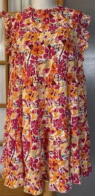 Vestido Anthropologie JDFIL Floral en Niveles XL Volantes Rosa Amarillo Pradera Cabaña Foto 1 de 4