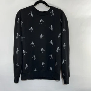 AOP skeleton pullover sweatshirt black white medium Halloween fall goth fun - Picture 1 of 7