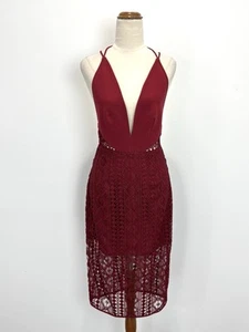 BNWT FINDERS Womens Bonsai Midi Dress Size XS Raisin Red Overlay Cocktail Formal - Picture 1 of 13