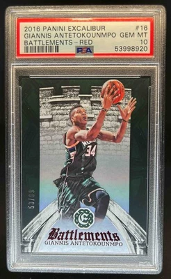 2016-17 Panini Excalibur Giannis Antetokounmpo Battlements Red #53/99 PSA 10 - Image 1 of 2