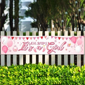 Its A Girl Banner Babyparty Deko Welcome Home horizontal rosa - Bild 1 von 7